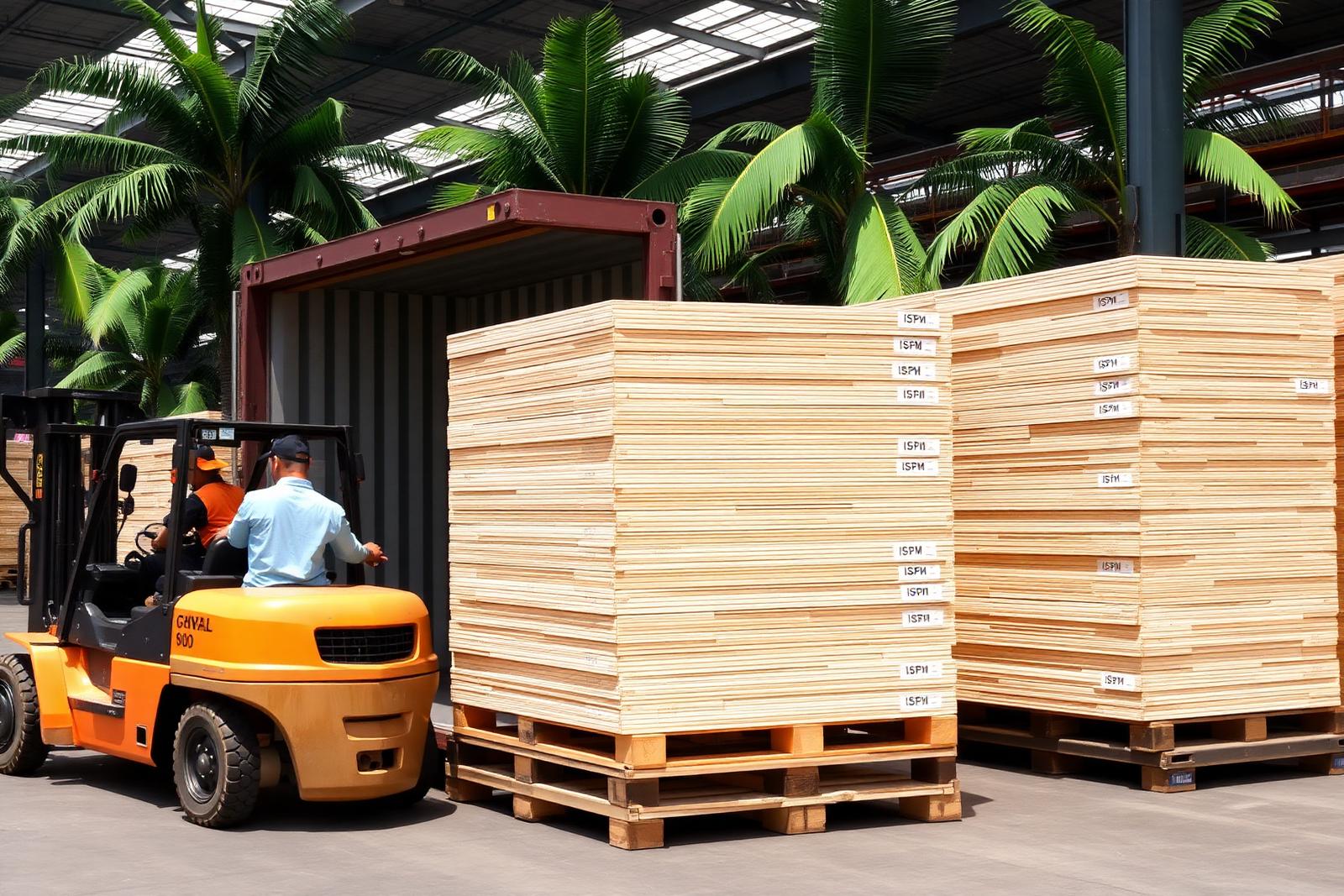 Palletized panels being loaded into a 40HC container